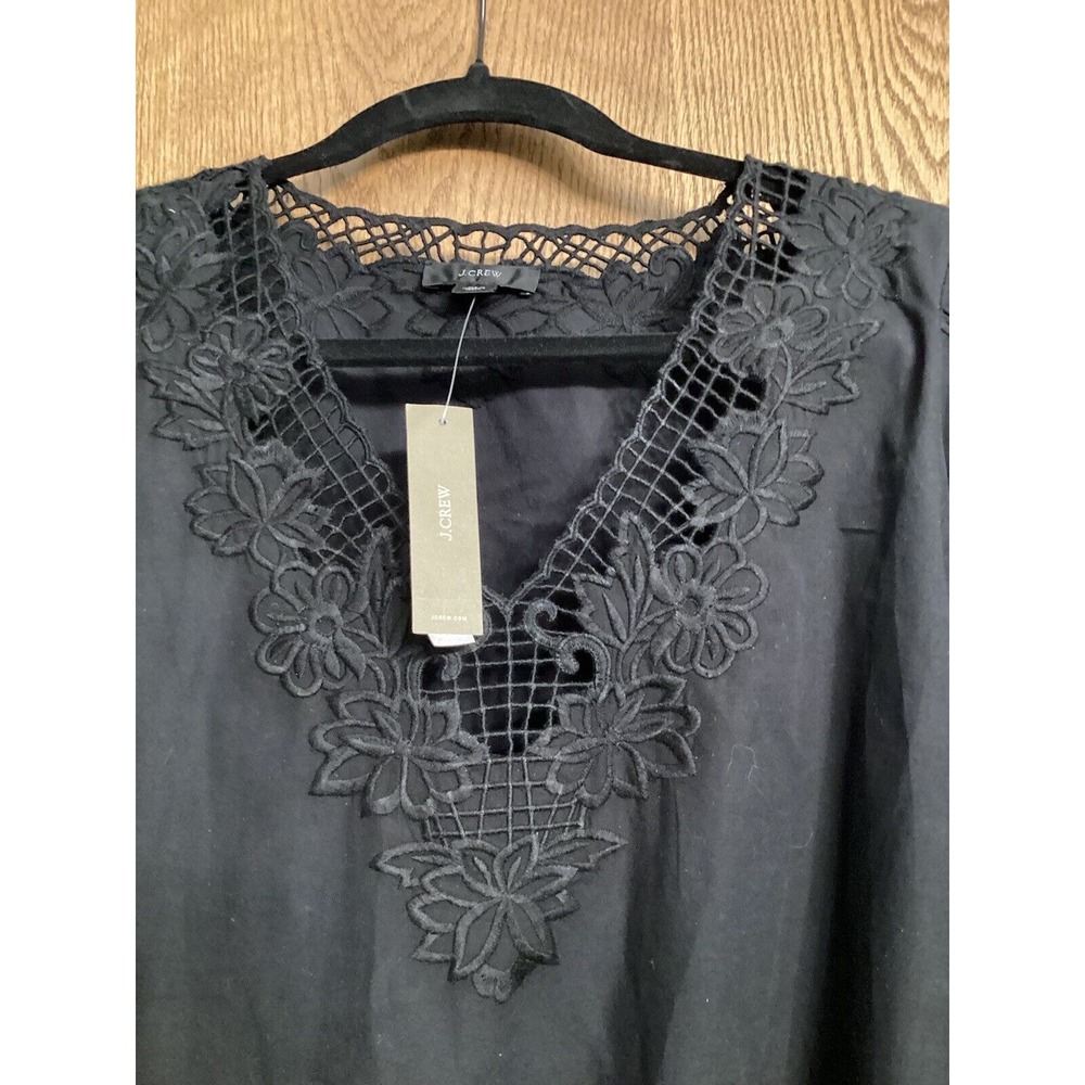 J Crew Sz XS Black Eyelet Trim Ruffle Hem Swing Long Sleeve Dress‎ - Picture 3 of 8